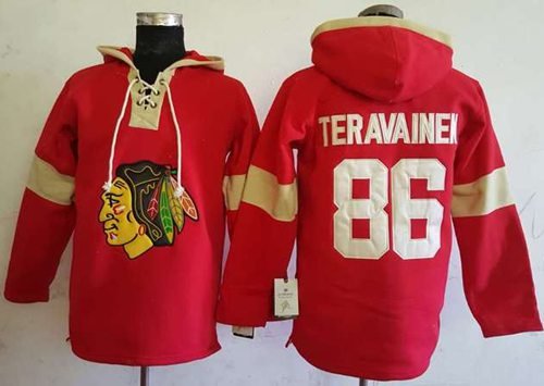 Men's Chicago Blackhawks #86 Teuvo Teravainen Red Pullover Hoodie Stitched Jersey